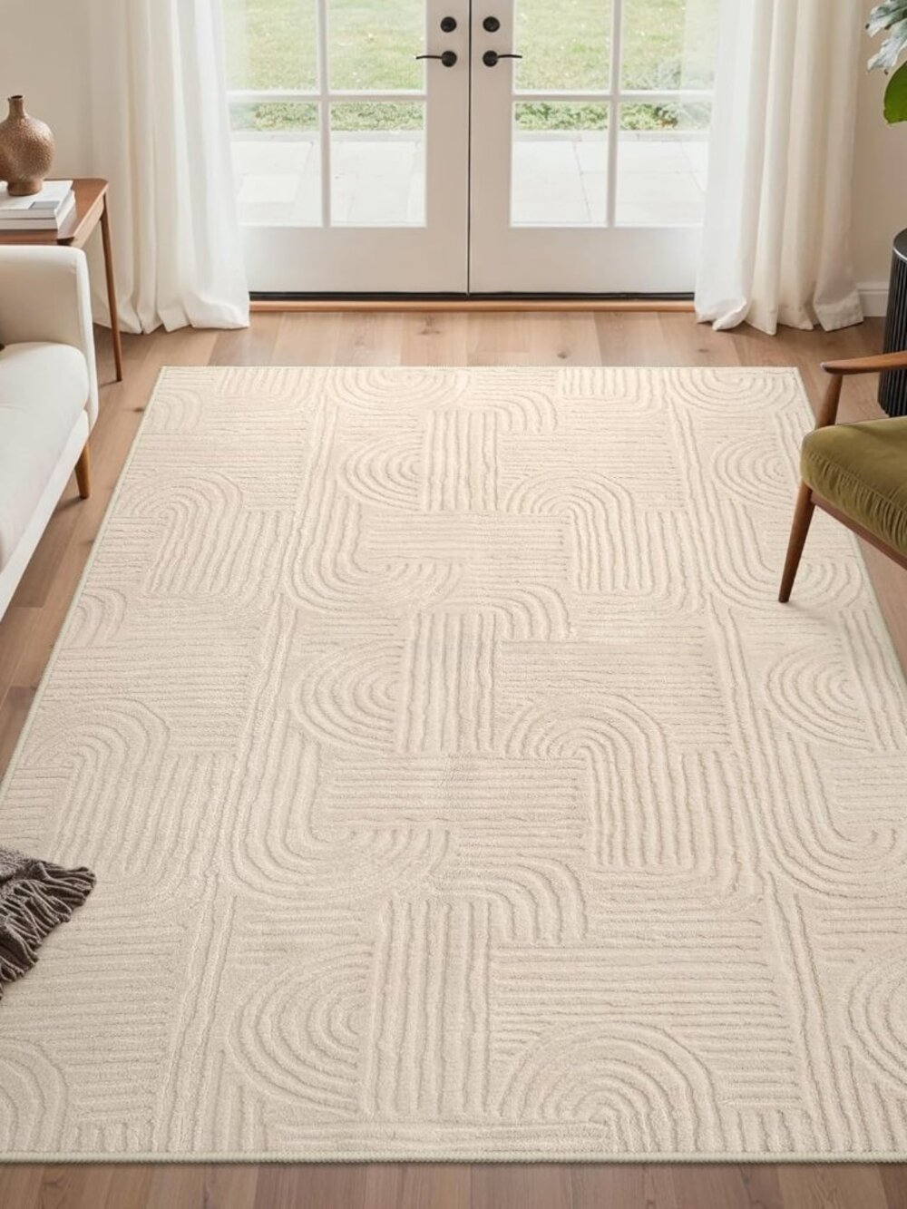 Soft Washable Area Rugs 5x7, 3D Modern Arch Design Rugs for Living Room, High-Lo